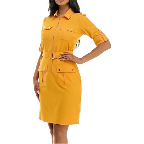 Sharagano Yellow Zip-up Shirt Dress with 4 Functional Pockets Women’s Size 4 - Picture 1 of 9